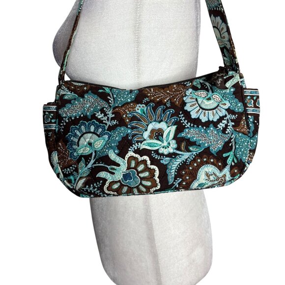 Vera Bradley Shoulder Bag Zipper Closure Blue Lagoon Floral Pattern Cotton - Picture 2 of 6